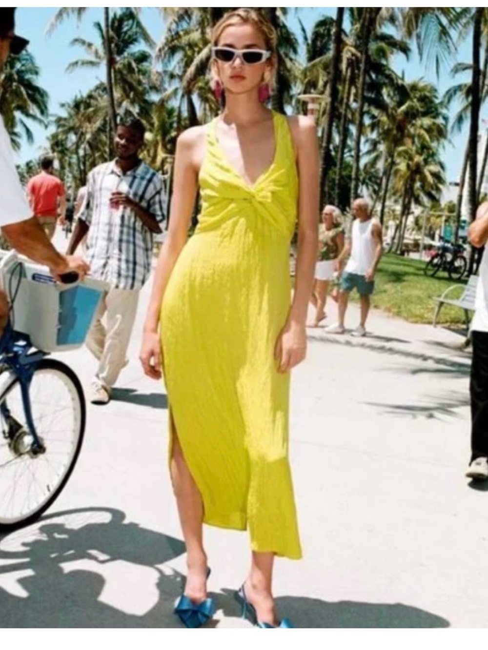 Zara Wrinkle-Effect Knot Dress – Lime Green.